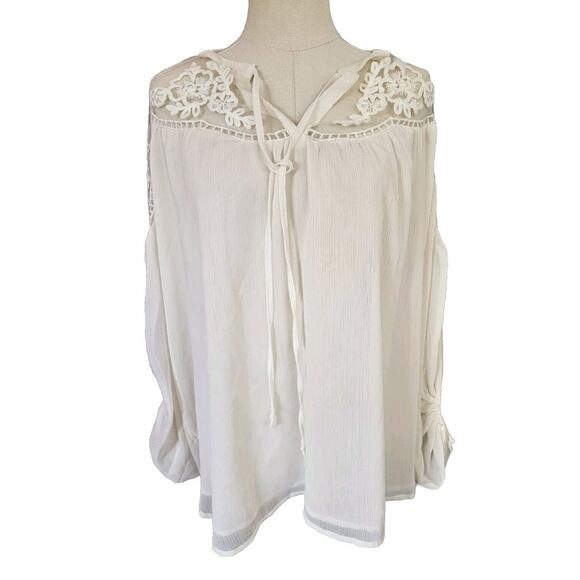 Hayden Los Angeles Ivory Sheer Embroidered Top Shirt Boho Flowy Oversized Sm Med - Picture 1 of 4